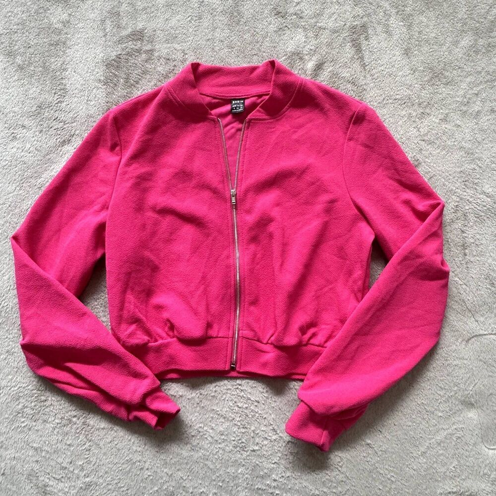Hot pink bomber jacket. crop jacket, full zip up, size Small 4